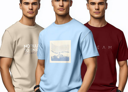 100% Cotton Tshirts for Men Combo Pack of 3 | Regular Fit | Printed | Round Neck Half Sleeve