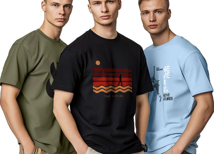 100% Cotton Tshirts for Men Combo Pack of 3 | Regular Fit | Printed | Round Neck Half Sleeve