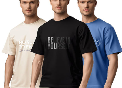 100% Cotton Tshirts for Men Combo Pack of 3 | Regular Fit | Printed | Round Neck Half Sleeve
