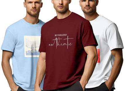 100% Cotton Tshirts for Men Combo Pack of 3 | Regular Fit | Printed | Round Neck Half Sleeve