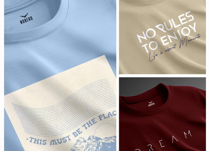 100% Cotton Tshirts for Men Combo Pack of 3 | Regular Fit | Printed | Round Neck Half Sleeve