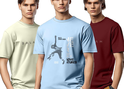 100% Cotton Tshirts for Men Combo Pack of 3 | Regular Fit | Printed | Round Neck Half Sleeve